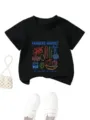 Children black short sleeve t-shirt with cute farmers market vegetable graphic casual top - 90cm / Tops / Black