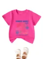 Close-up detail of hot pink kids t-shirt with cute farmers market graphic print and short sleeves. - 90cm / Tops / Rose Red