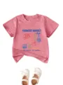 Kids casual cotton short sleeve t-shirt with cute farmers market graphics detail view - Peach