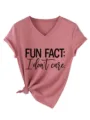Maglietta casual rosa da donna con scollo a V e maniche corte con stampa divertente e nodo. - Oro Rosa (Font Nero)