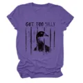 Casual purple women short sleeve t-shirt featuring funny duck graphic print, comfortable daily wear. - S / Tops / Purple (Black Letters)