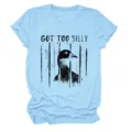 Casual women funny duck graphic print short sleeve crewneck light blue cotton t-shirt - S / Tops / Light Blue (Black Letters)