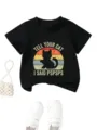 Close-up details of the funny cat graphic printed on the casual black children's t-shirt. - 90cm / Tops / Black