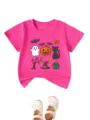 Kinder Halloween Kurzarm T-Shirt, süßer Geist Kürbis Katze Druck Rundhals Oberteil für Jungs. - 90cm / Oberteile / Fuchsia