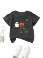 Nahaufnahme des dunkelgrauen Kleinkind-Kurzarmshirts mit süßen Halloween-Geister-Prints. - 90cm / Oberteile / Dunkelgrau