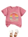 Pink toddler t-shirt detail, cute cat graphic print, short sleeve design, casual wear. - Peach