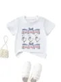 Kids cute white short sleeve t-shirt with lovely three ducks print, bows and sweet floral patterns. - 90cm / Tops / White