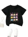 Kids cute cartoon dumpling graphic black short sleeve t-shirt, casual children summer top. - Tops / Black / 90cm