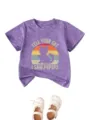 Cute kids short sleeve t-shirt featuring funny cat graphic and vintage slogan print design. - Purple