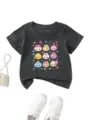 Kids short sleeve t-shirt with cute kawaii dumpling graphic print, casual grey summer top. - Tops / Dark Gray / 90cm
