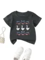 Kids cute duck bow print short sleeve t-shirt children casual crewneck dark grey top - 90cm / Tops / Dark Gray