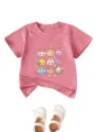 Pink cute cartoon kawaii dumpling print kids short sleeve t-shirt with white shoes - Peach