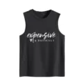 Donkergrijze casual dames mouwloze tanktop met trendy slogan print voor dagelijks gebruik. - S / Tops / donkergrijs