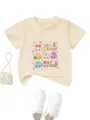 Cute kids casual short sleeve t-shirt with lovely dumpling print in stylish beige color. - Apricot