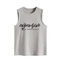 Grijs mouwloos dames tanktop met letterprint casual comfortabele dagelijkse zomerse top. - S / Tops / Lichtgrijs