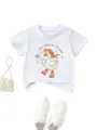 Camiseta infantil blanca de manga corta y cuello redondo con bonito estampado de pato. - 90cm / Tops / Blanco