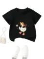Camiseta negra para niños con estampado de pato tierno cuello redondo manga corta verano. - 90cm / Tops / Negro
