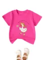 Camiseta rosa infantil con divertido estampado de pato, top de algodón manga corta. - 90cm / Tops / Rosa rojo