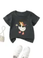Linda camiseta de manga corta para niños con estampado de pato, parte superior gris de cuello redondo. - 90cm / Tops / Gris oscuro