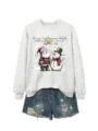 Felpa grafica di Natale con stampa vintage Babbo Natale pupazzo di neve e pantaloncini. - Taglia S / Top / Felpa Bianco Sporco (Grafica Nera)