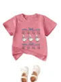 Kids pink short sleeve t-shirt featuring cute duck graphic, bow and flower print details. - Peach