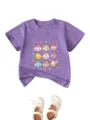 Cute cartoon dumpling print purple kids short sleeve t-shirt with stylish white shoes. - Purple