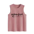 Dames casual los mouwloos tanktop met trendy briefprint voor comfortabel dagelijks. - S / Tops / Rozegoud (Zwart Lettertype)