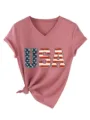 Detalle de primer plano de la camiseta rosa con estampado USA y dobladillo nudo. - Oro Rosa(3812)