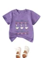 Children purple short sleeve t-shirt featuring cute three ducks and bow floral graphic. - Purple