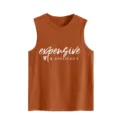 Dames casual mouwloze tanktop met trendy letterprint losse comfortabele basic top - S / Tops / Gebrand Oranje