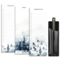 Ensemble de bloc-notes magnétique avec étui à stylo, design de montagne pour planification - Lot de 3 peintures à l'encre