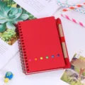 Carnet à spirales rouge avec stylo et notes adhésives, bloc-notes pratique pour bureau et école. - Personnalisable / Rouge