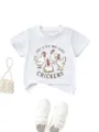Kids cute chicken graphic t-shirt white short sleeve casual top outfit daily wear. - 90cm / Tops / White