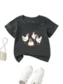 Kids cute chicken graphic short sleeve t-shirt detail view, soft casual cotton blend fabric. - 90cm / Tops / Dark Gray