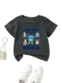 Kids dark grey short sleeve t-shirt detail showing cute robot graphic print and round neck design. - 90cm / Tops / Dark Gray