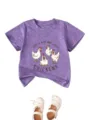 Kids purple short sleeve t-shirt featuring cute chicken graphic print and casual style. - Purple