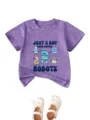 Boys short sleeve t-shirt with cute cartoon robot print and comfortable cotton blend fabric. - Purple