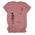 Detail view of casual women skeleton graphic short sleeve t-shirt, unique print. - S / Tops / Rose Gold