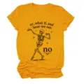 Γυναικείο casual κοντομάνικο t-shirt σε μουσταρδί χρώμα με αστείο graphic σκελετού. - S / Tops / Μουστάρδι (Μαύρο Τύπωμα)
