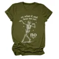 Women's graphic short sleeve t-shirt featuring a funny dancing skeleton print and casual crewneck. - S / Tops / Army Green