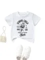 Kids short sleeve white t-shirt detail view with fun school child graphic print. - 90cm / Tops / White (Black Text)