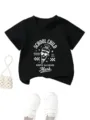 Kids black short sleeve t-shirt detail featuring school child custom graphic print design. - 90cm / Tops / Black (D018)
