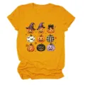 Women casual round neck short sleeve t-shirt with cute Halloween pumpkin graphic print. - S / Tops / Mustard Yellow