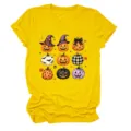 Camiseta casual de mujer de manga corta y cuello redondo con estampado gráfico de calabaza. - S / Tops / Amarillo