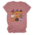 Camiseta casual de manga corta y cuello redondo para mujer con estampado de calabaza. - S / Tops / Rosa oro