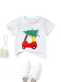Kids Christmas tree graphic short sleeve t-shirt children casual white tee top detail - 90cm / Tops / White