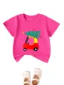 Pink short sleeve children t-shirt with cute Christmas tree car print, summer kids top. - 90cm / Tops / Pink