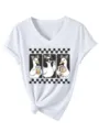 Women cute cartoon ducks print V-neck short sleeve casual white t-shirt top fashion - S / Tops / White