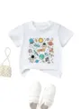 Kids casual short sleeve round neck t-shirt with cute space planet cartoon print design. - Tops / 90cm / White
