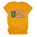 Γυναικείο casual κίτρινο κοντομάνικο t-shirt με τύπωμα γράμματα σημαίας ΗΠΑ. - S / Tops / Κίτρινο της Μουστάρδας
